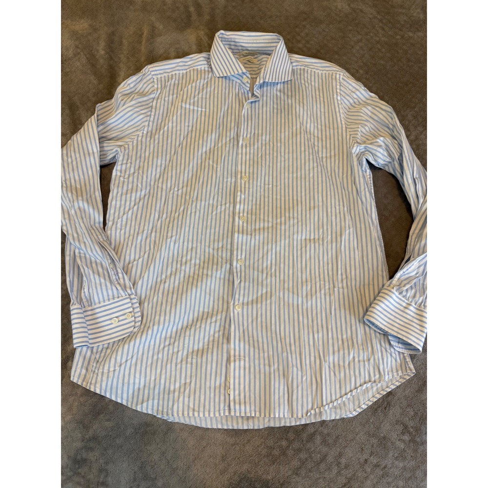 Suitsupply Men 16 41 Slim Fit Egyptian Cotton Stripe Dress Shirt Blue White